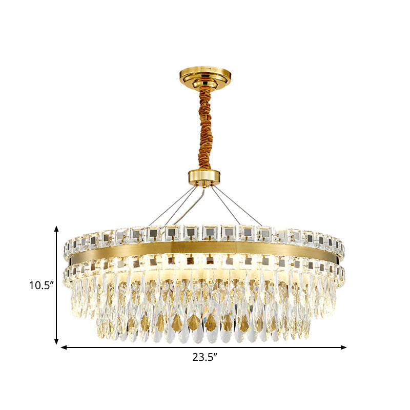 Modern Round Crystal Shell Hanging Lamp Kit - 18"/23.5" Wide LED Pendant Chandelier in Gold
