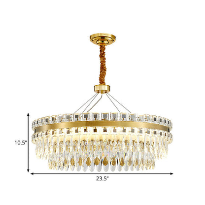 Modern Round Crystal Shell Hanging Lamp Kit - 18"/23.5" Wide LED Pendant Chandelier in Gold