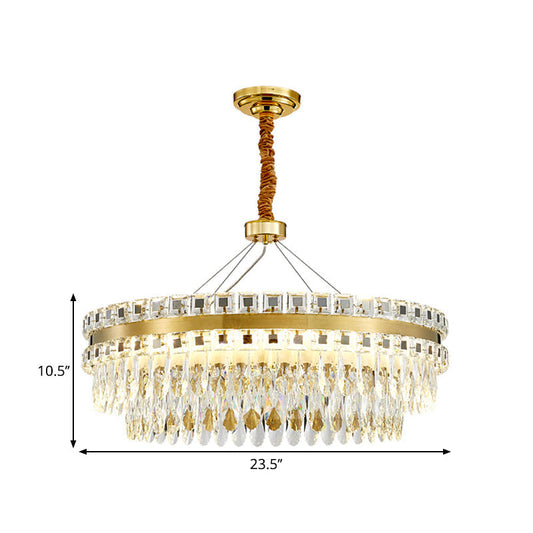 Modern Round Crystal Shell Hanging Lamp Kit - 18"/23.5" Wide LED Pendant Chandelier in Gold