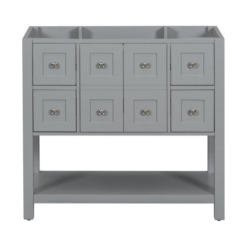 Lavabo de baño de 36 pulgadas sin fregadero, conjunto de lavabo independiente con 4 cajones y puertas de cierre suave, armario de almacenamiento para baño con marco de madera maciza únicamente