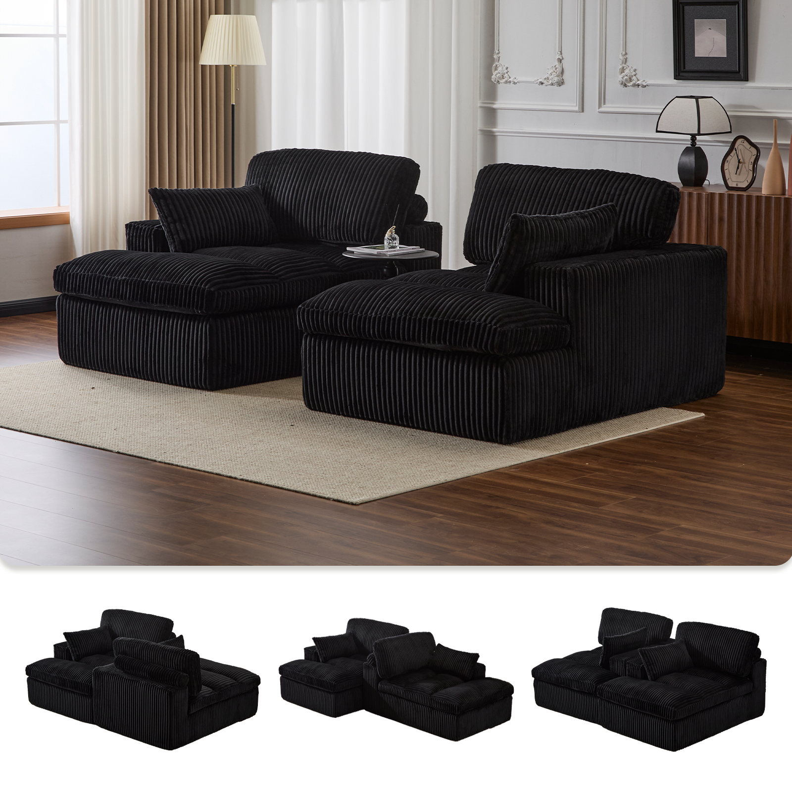 Black Corduroy Chaise Lounge