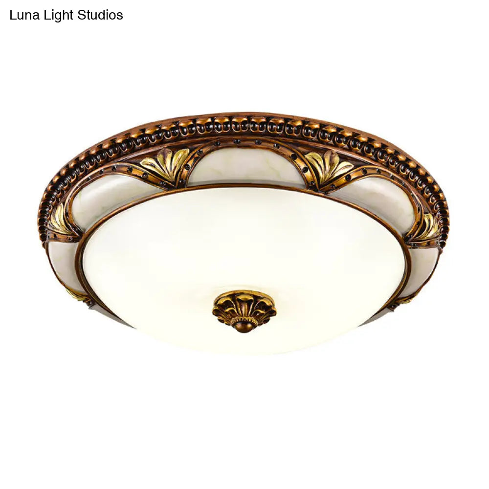 14"/16"/19.5" LED Floral Cream Glass Ceiling Lamp Fixture in Brass