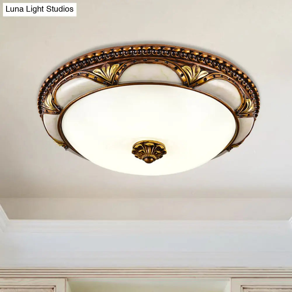 14"/16"/19.5" LED Floral Cream Glass Ceiling Lamp Fixture in Brass