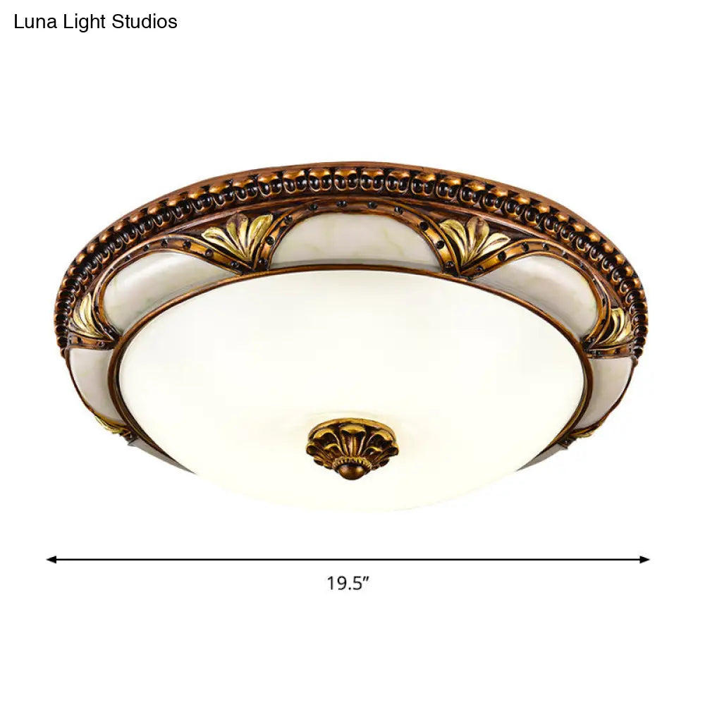 14"/16"/19.5" LED Floral Cream Glass Ceiling Lamp Fixture in Brass