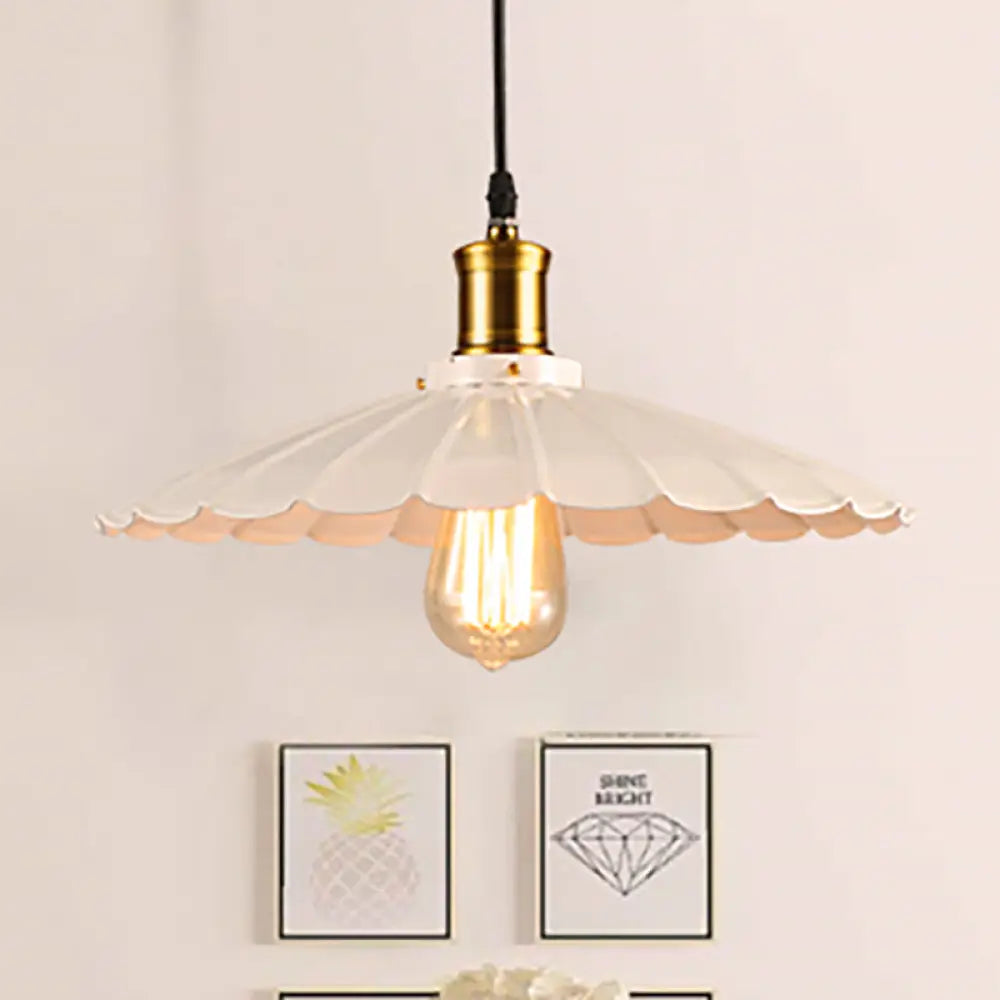 14"/16" Dia Industrial Scalloped Pendant Light 1 Head Metallic Ceiling Pendant Lamp in Black/White