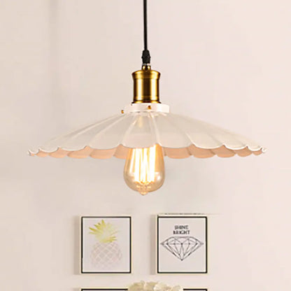 DecorBites™ 14"/16" Dia Industrial Scalloped Pendant Light 1 Head Metallic Ceiling Pendant Lamp in Black/White
