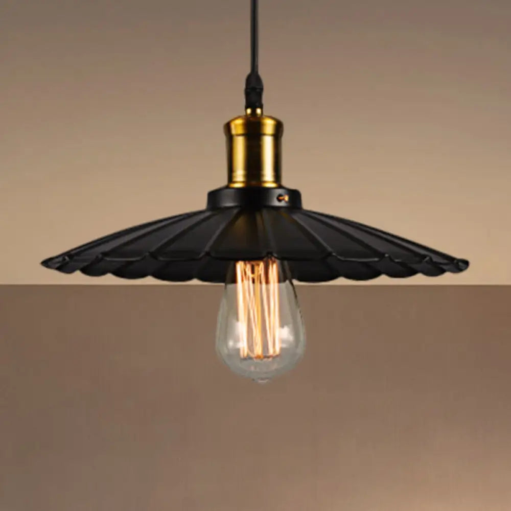 14"/16" Dia Industrial Scalloped Pendant Light 1 Head Metallic Ceiling Pendant Lamp in Black/White