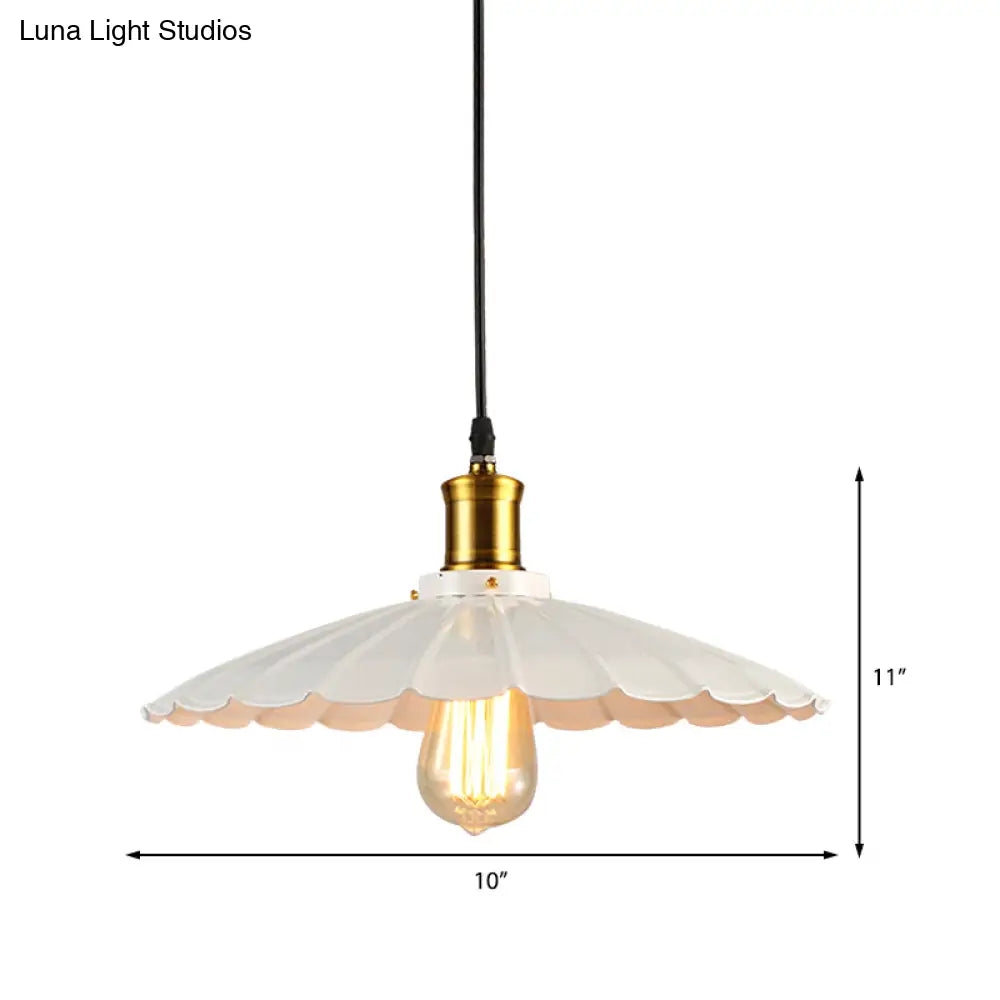 14"/16" Dia Industrial Scalloped Pendant Light 1 Head Metallic Ceiling Pendant Lamp in Black/White