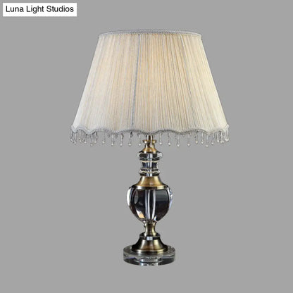 Lámpara de mesilla de noche tradicional de 14"/16" en color crema gris cristal con pantalla cónica de tela - Luz de mesa de noche para dormitorio, 1 luz