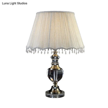 Lámpara de mesilla de noche tradicional de 14"/16" en color crema gris cristal con pantalla cónica de tela - Luz de mesa de noche para dormitorio, 1 luz