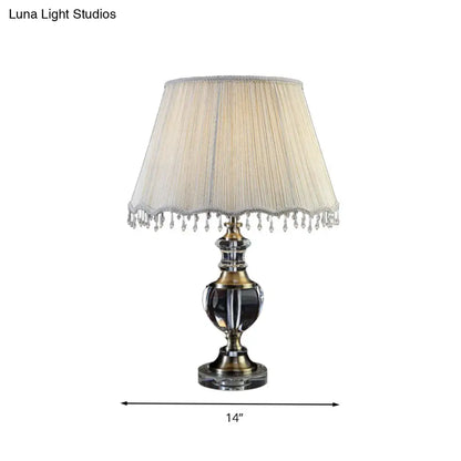 Lámpara de mesilla de noche tradicional de 14"/16" en color crema gris cristal con pantalla cónica de tela - Luz de mesa de noche para dormitorio, 1 luz