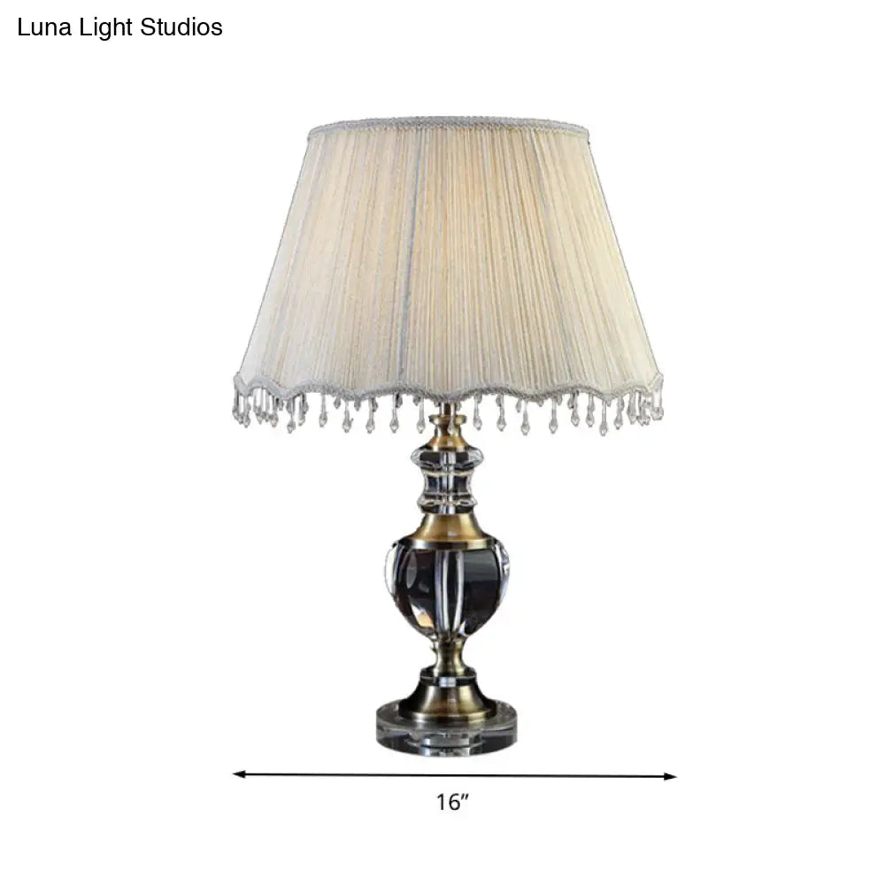 14"/16" Traditional Cream Gray Crystal Nightstand Lamp with Cone Fabric Shade - Bedroom Night Table Light, 1-Light
