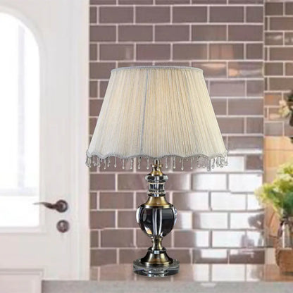 Lámpara de mesilla de noche tradicional de 14"/16" en color crema gris cristal con pantalla cónica de tela - Luz de mesa de noche para dormitorio, 1 luz