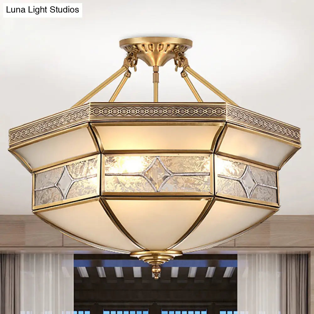 14"/18"/23.5" Vintage Brass Geometric Ceiling Mounted Fixture - Frosted Glass - 3/4/6 Lights - Semi Mount Lighting - Living Room