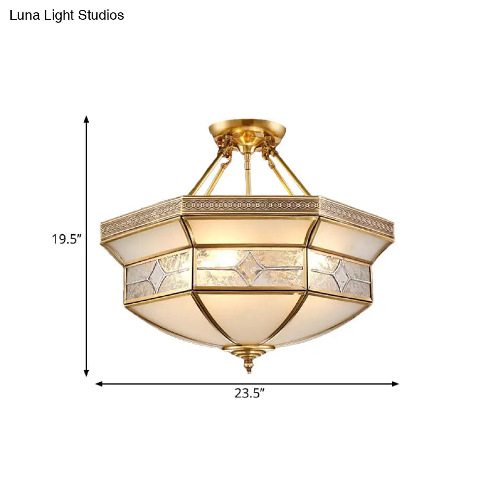 14"/18"/23.5" Vintage Brass Geometric Ceiling Mounted Fixture - Frosted Glass - 3/4/6 Lights - Semi Mount Lighting - Living Room