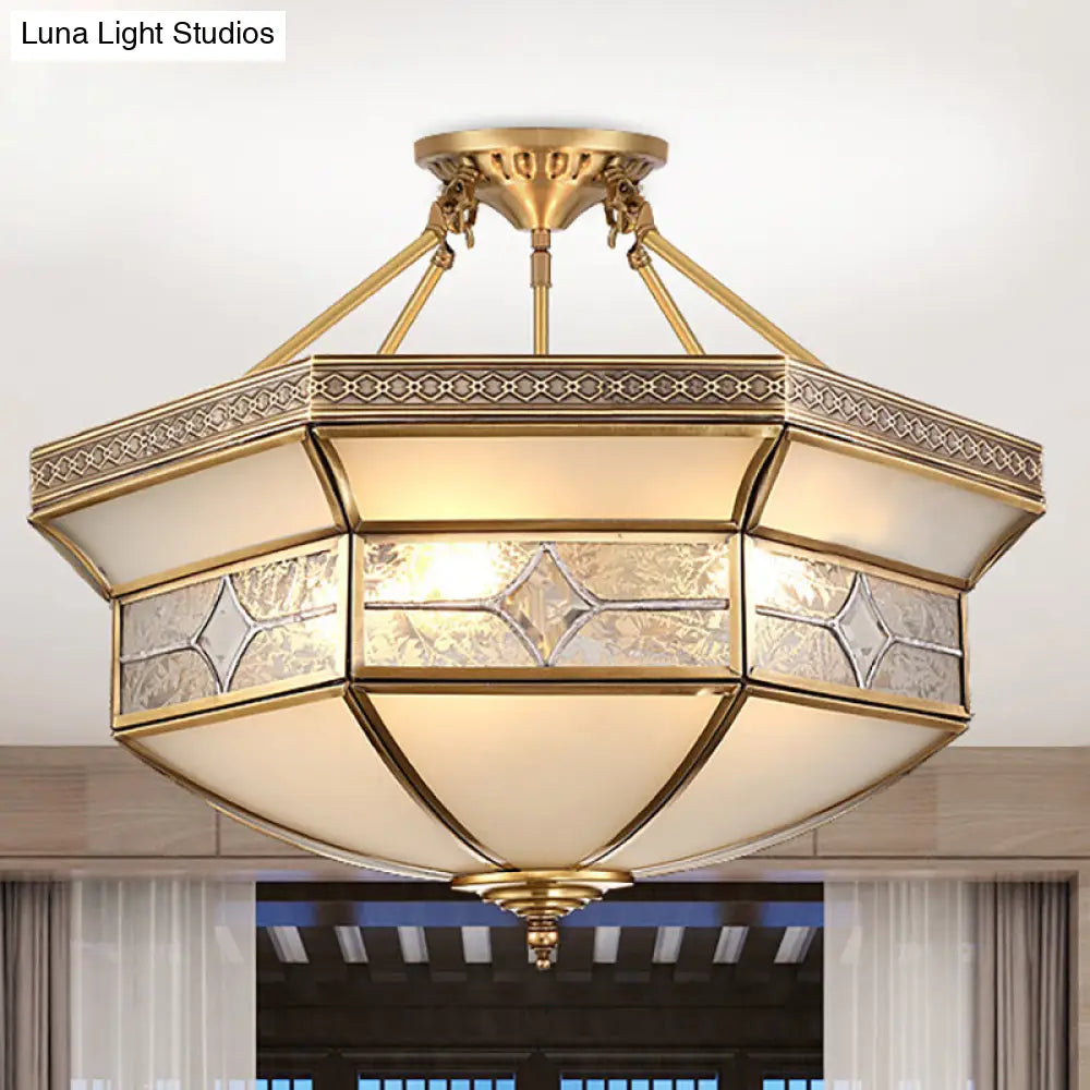 14"/18"/23.5" Vintage Brass Geometric Ceiling Mounted Fixture - Frosted Glass - 3/4/6 Lights - Semi Mount Lighting - Living Room