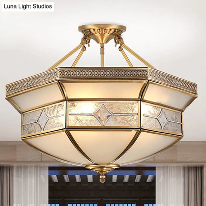 14"/18"/23.5" Vintage Brass Geometric Ceiling Mounted Fixture - Frosted Glass - 3/4/6 Lights - Semi Mount Lighting - Living Room