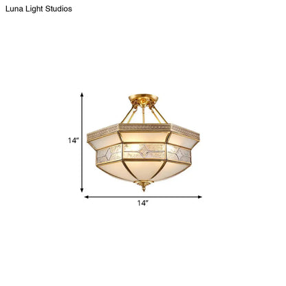 14"/18"/23.5" Vintage Brass Geometric Ceiling Mounted Fixture - Frosted Glass - 3/4/6 Lights - Semi Mount Lighting - Living Room