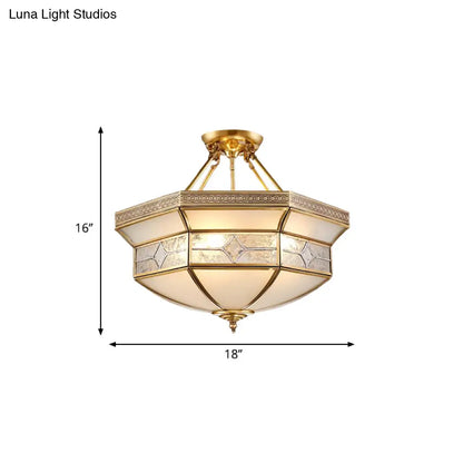 14"/18"/23.5" Vintage Brass Geometric Ceiling Mounted Fixture - Frosted Glass - 3/4/6 Lights - Semi Mount Lighting - Living Room