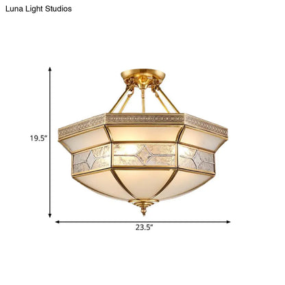 14"/18"/23.5" Vintage Brass Geometric Ceiling Mounted Fixture - Frosted Glass - 3/4/6 Lights - Semi Mount Lighting - Living Room