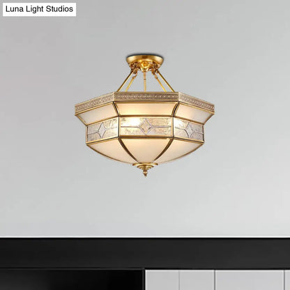 14"/18"/23.5" Vintage Brass Geometric Ceiling Mounted Fixture - Frosted Glass - 3/4/6 Lights - Semi Mount Lighting - Living Room