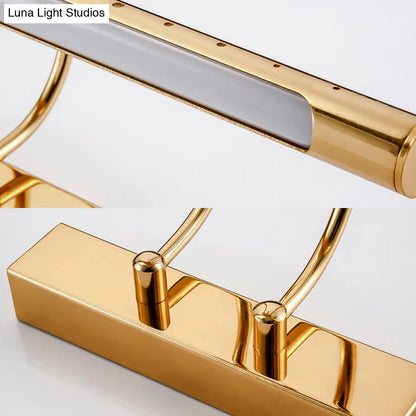 Aplique de pared moderno de metal dorado de 14"/19" con brazo curvo tubular - Lámpara LED para tocador de baño