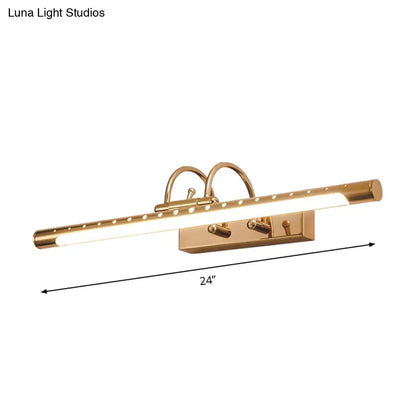 Aplique de pared moderno de metal dorado de 14"/19" con brazo curvo tubular - Lámpara LED para tocador de baño