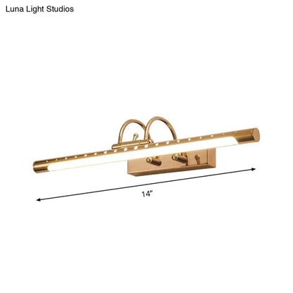 Aplique de pared moderno de metal dorado de 14"/19" con brazo curvo tubular - Lámpara LED para tocador de baño