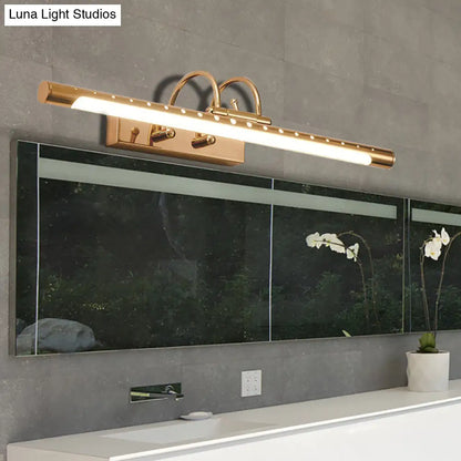 Aplique de pared moderno de metal dorado de 14"/19" con brazo curvo tubular - Lámpara LED para tocador de baño