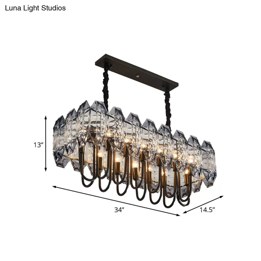 14-Head Crystal Flute Hanging Ceiling Light in Swirled Black - Sleek Island Lighting Idea