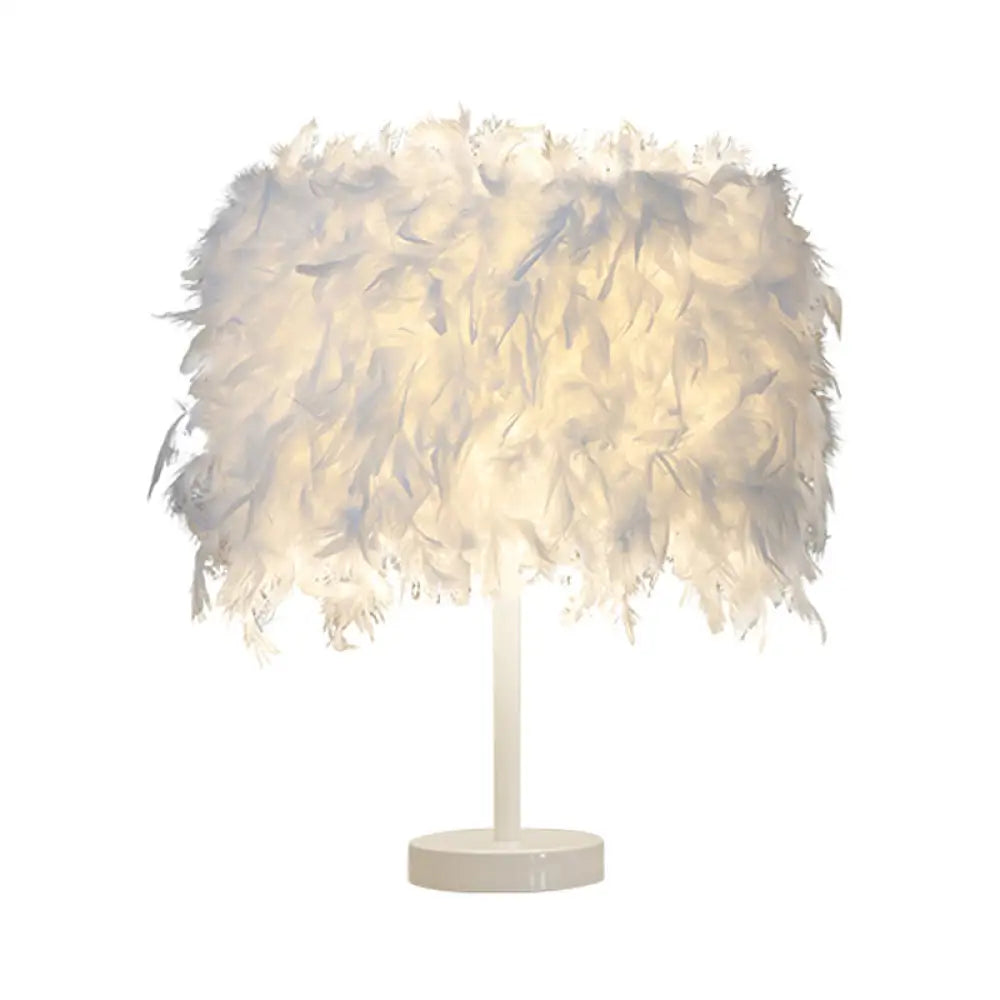 14"" Modern Feather Cylinder Night Light - Pink/White/Purple Bedside Table Lamp