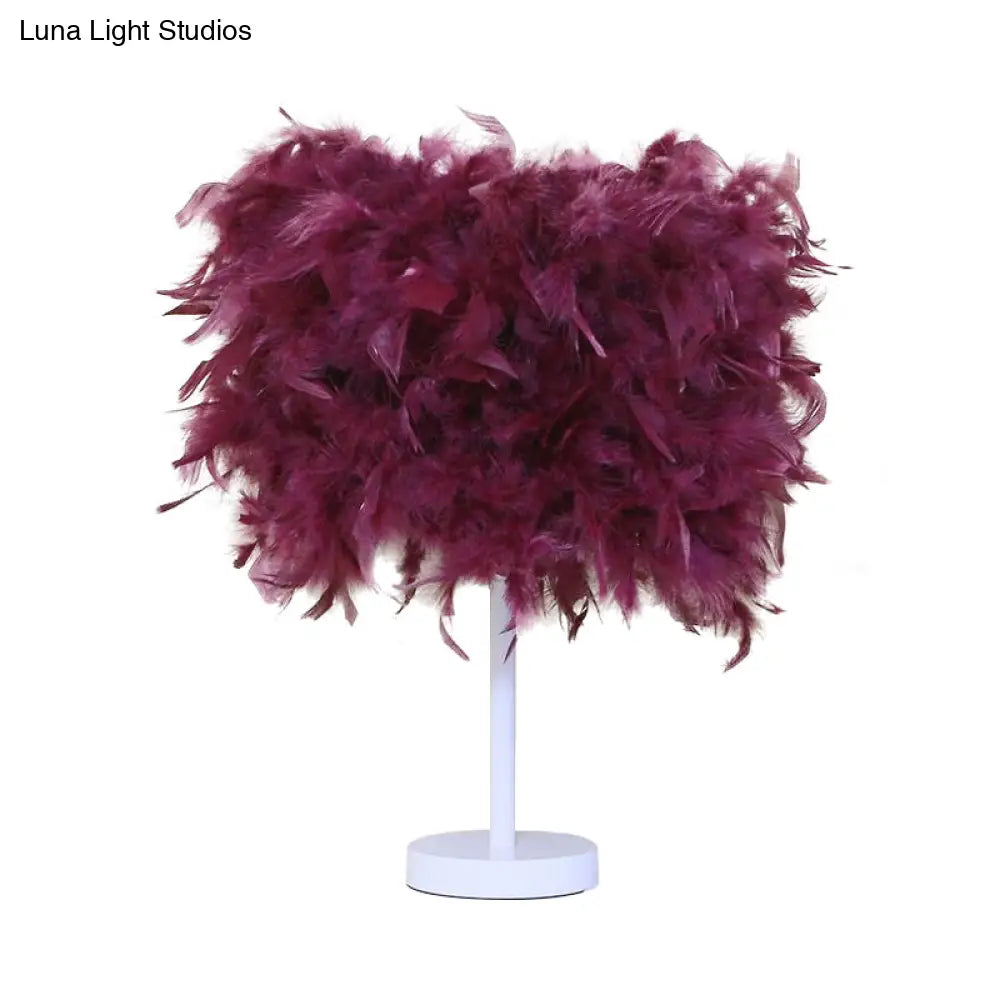 14"" Modern Feather Cylinder Night Light - Pink/White/Purple Bedside Table Lamp