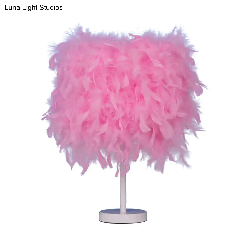 14"" Modern Feather Cylinder Night Light - Pink/White/Purple Bedside Table Lamp