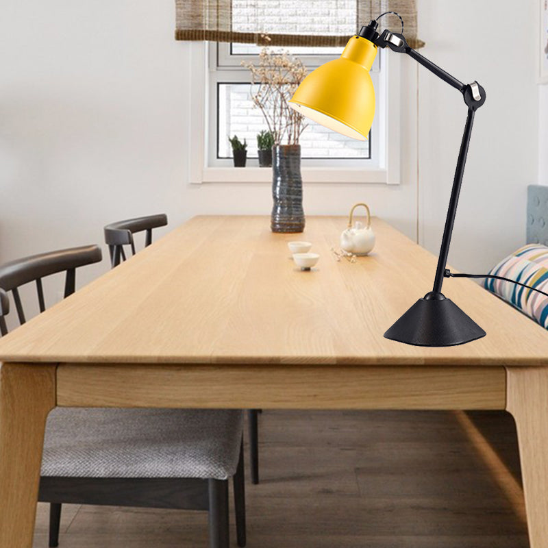 Lámpara de escritorio con brazo ajustable y pantalla abovedada negra/azul - Estilo modernista, acabado metálico, ideal para leer y estudiar