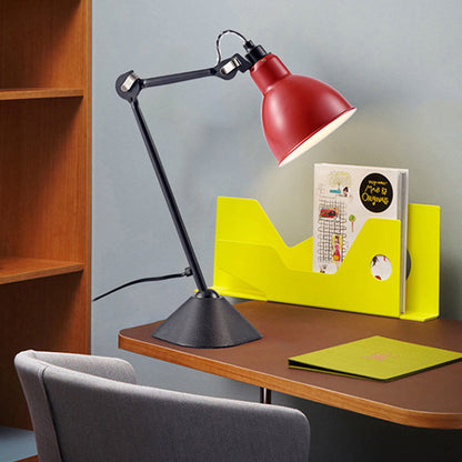 Lámpara de escritorio con brazo ajustable y pantalla abovedada negra/azul - Estilo modernista, acabado metálico, ideal para leer y estudiar