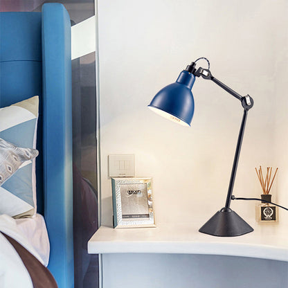 Lámpara de escritorio con brazo ajustable y pantalla abovedada negra/azul - Estilo modernista, acabado metálico, ideal para leer y estudiar