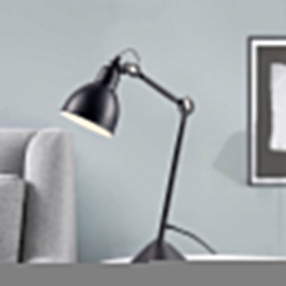 Lámpara de escritorio con brazo ajustable y pantalla abovedada negra/azul - Estilo modernista, acabado metálico, ideal para leer y estudiar