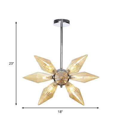 Diamond Clear/Amber Glass Chandelier - Industrial Kitchen Pendant Lighting Fixture (9/12/15 Heads) in Chrome/Gold