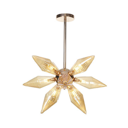 Diamond Clear/Amber Glass Chandelier - Industrial Kitchen Pendant Lighting Fixture (9/12/15 Heads) in Chrome/Gold