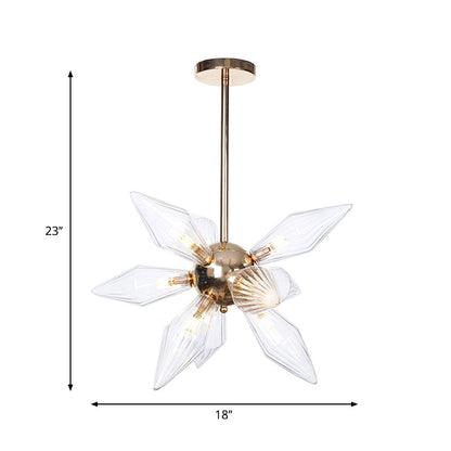 Diamond Clear/Amber Glass Chandelier - Industrial Kitchen Pendant Lighting Fixture (9/12/15 Heads) in Chrome/Gold
