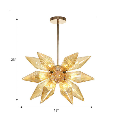 Diamond Clear/Amber Glass Chandelier - Industrial Kitchen Pendant Lighting Fixture (9/12/15 Heads) in Chrome/Gold