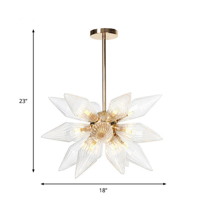 Diamond Clear/Amber Glass Chandelier - Industrial Kitchen Pendant Lighting Fixture (9/12/15 Heads) in Chrome/Gold