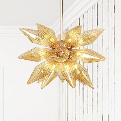 Diamond Clear/Amber Glass Chandelier - Industrial Kitchen Pendant Lighting Fixture (9/12/15 Heads) in Chrome/Gold