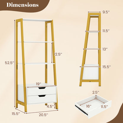 4-Tier Ladder Shelf With 2 Drawers 52.5 Inch Tall Freestanding Bookcase
