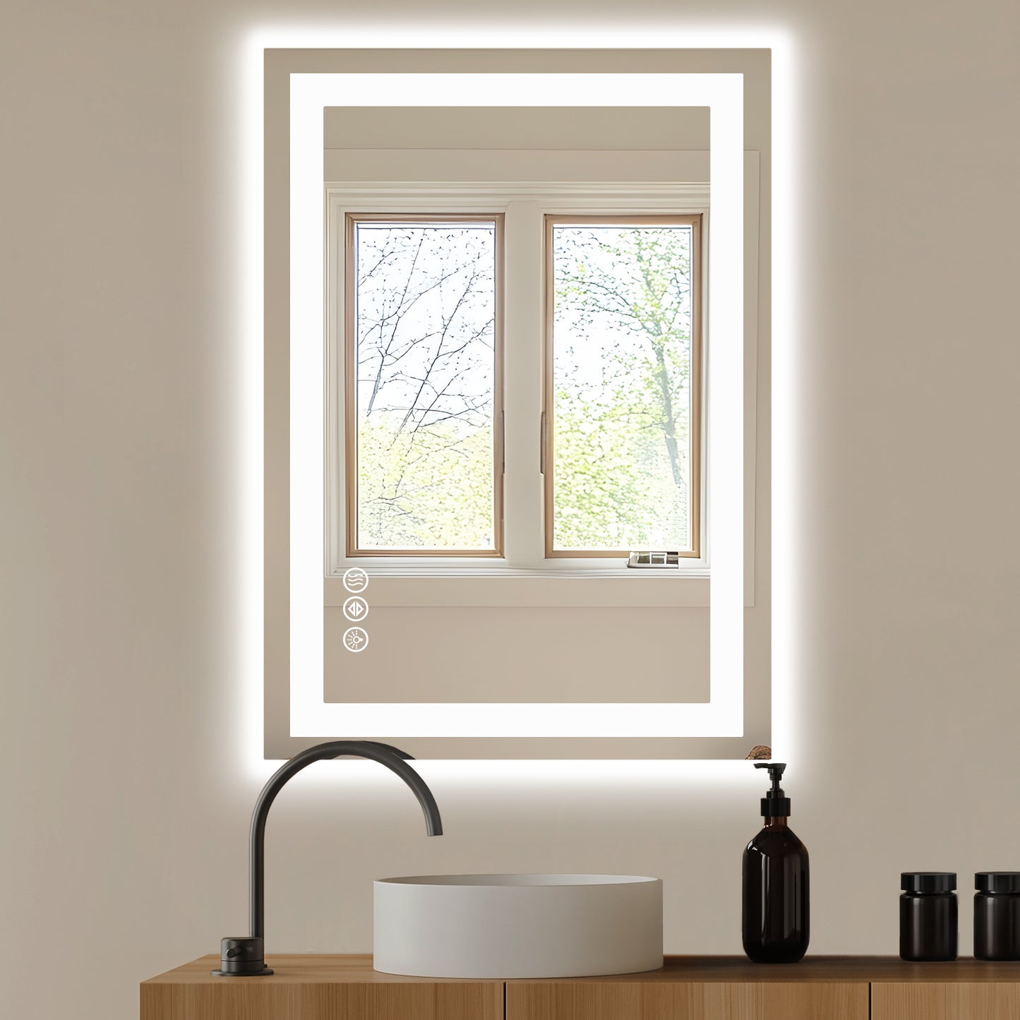 Anti-fog LED Bathroom Mirror With Dual Light Source And Three Lighting Modes