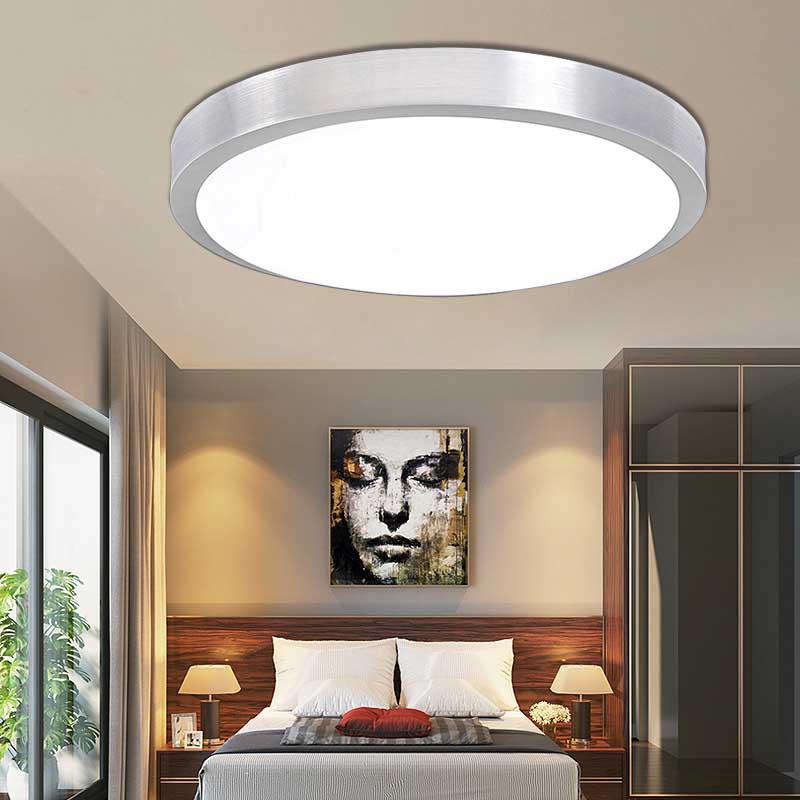 DecorBites™ DecorBites™ Silver LED Bedroom Ceiling Flush Mount, Simple Style, Acrylic Diffuser, Sizes: 7.5"/9"/10" Dia