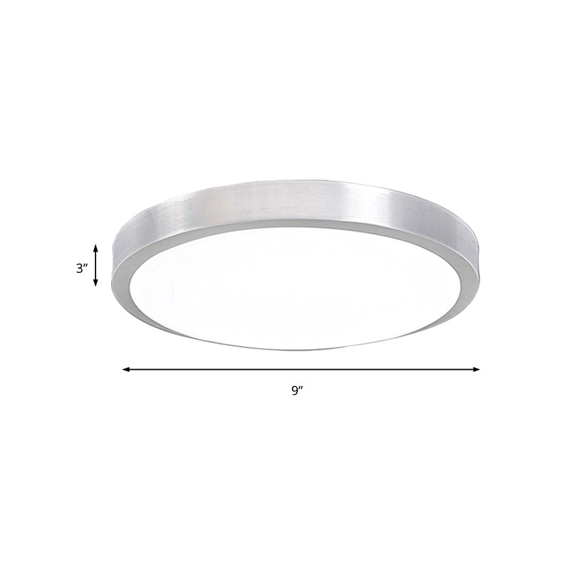 DecorBites™ DecorBites™ Silver LED Bedroom Ceiling Flush Mount, Simple Style, Acrylic Diffuser, Sizes: 7.5"/9"/10" Dia
