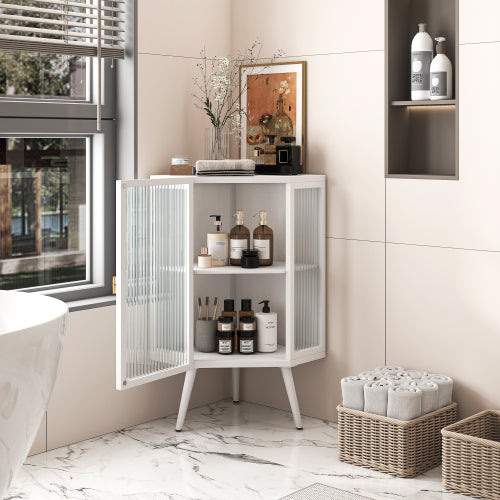 Bodenstehender Kegelförmiger Schrank mit Sicherheitsglas-Tür und Stauraum-Regalen, geeignet für Badezimmer, Wohnzimmer, Schlafzimmer