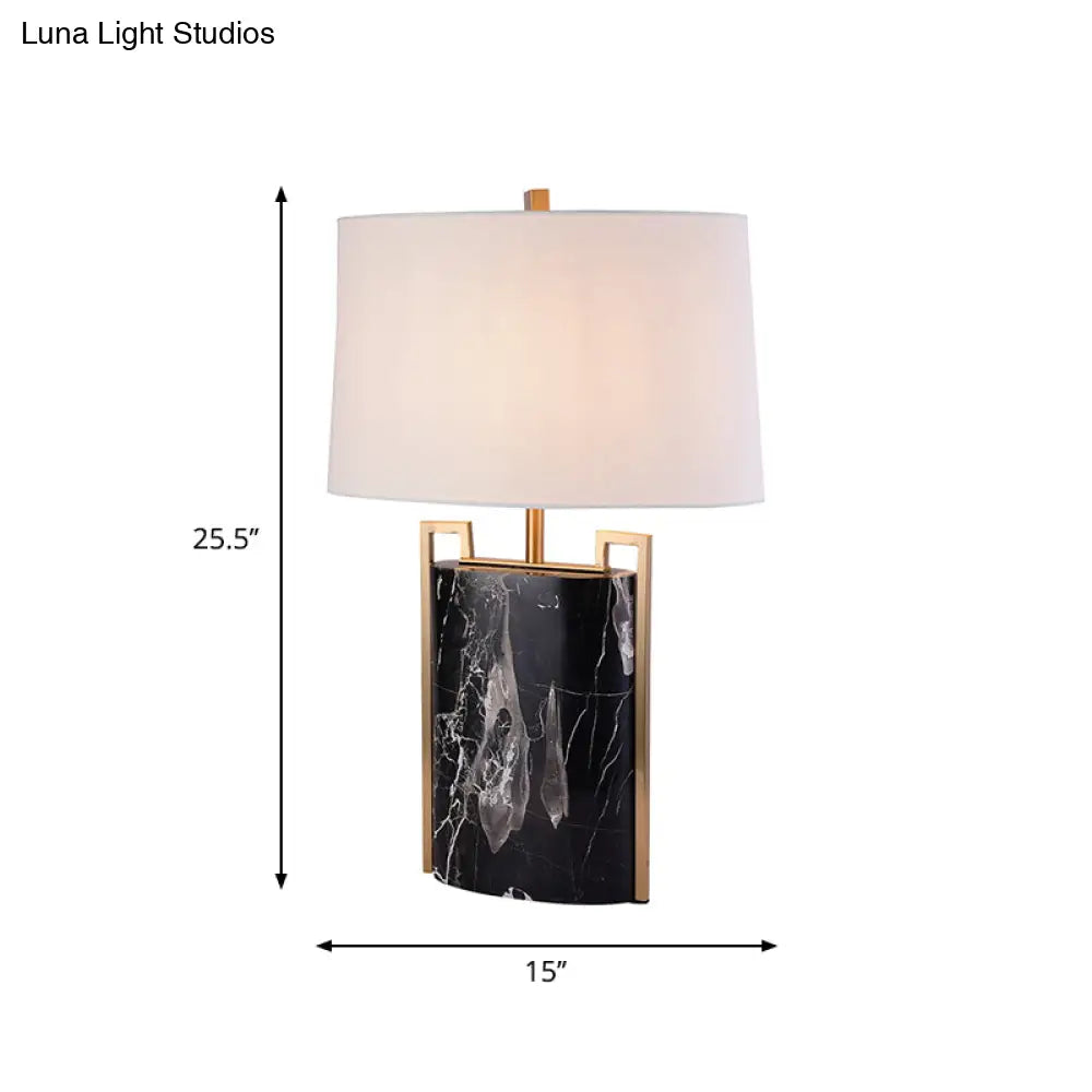 15"/18" W Minimalist 1-Light Night Lamp - Black & White Tapered Table Light with Fabric Shade & Marble Base