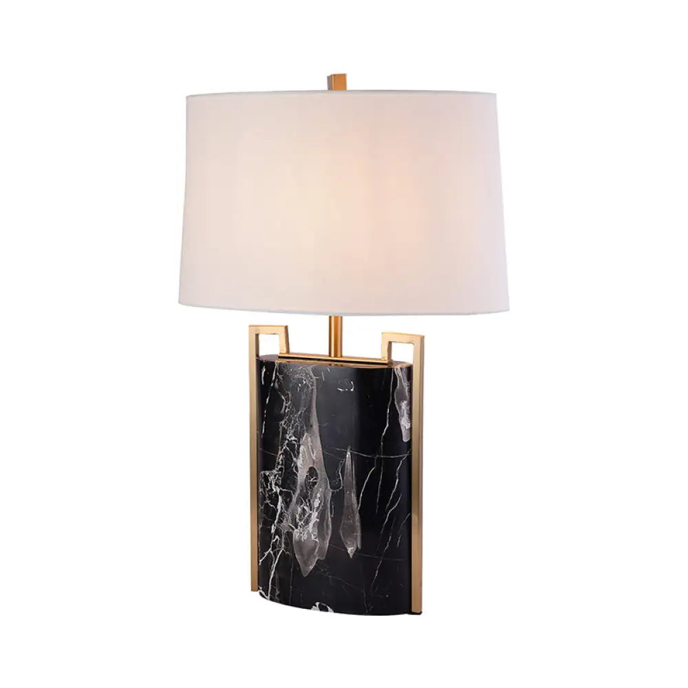 15"/18" W Minimalist 1-Light Night Lamp - Black & White Tapered Table Light with Fabric Shade & Marble Base